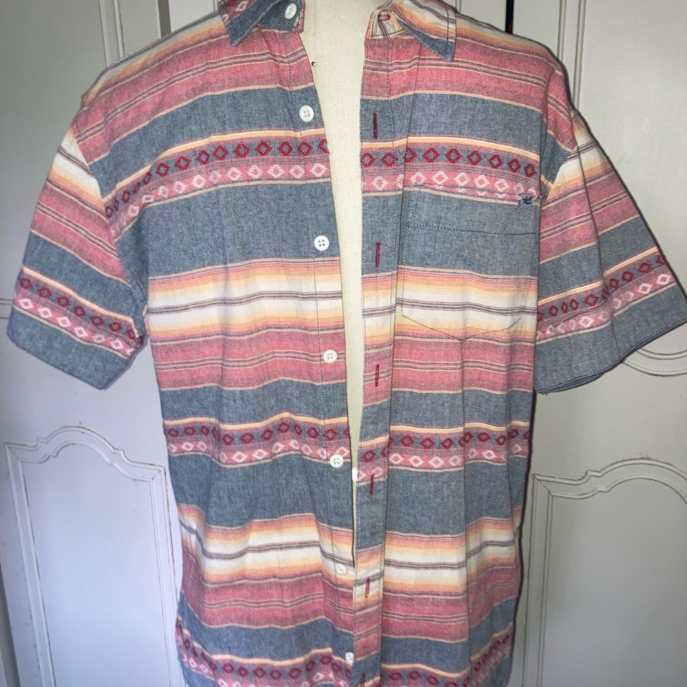 Sunday Red and Blue Casual Button Down Shirt